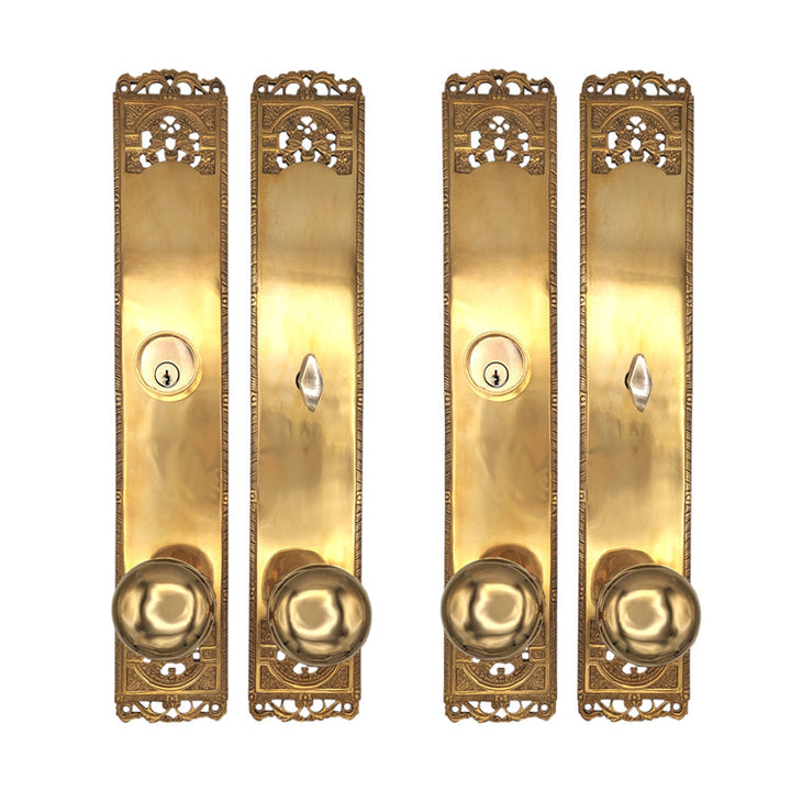 Long Cornice Plate Double Door Deadbolt Entryway Set COPPER MOUNTAIN HARDWARE