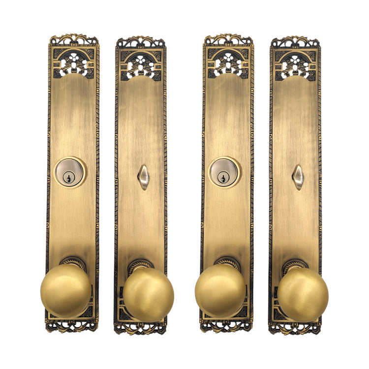 Long Cornice Plate Double Door Deadbolt Entryway Set COPPER MOUNTAIN HARDWARE