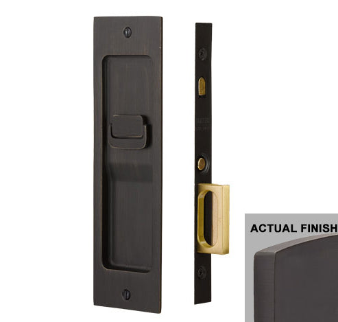 EMTEK Sandcast Rustic Modern Rectangular Keyed Privacy Pocket Door Mortise