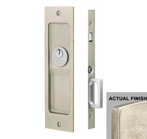 EMTEK Sandcast Rustic Modern Rectangular Keyed Privacy Pocket Door Mortise