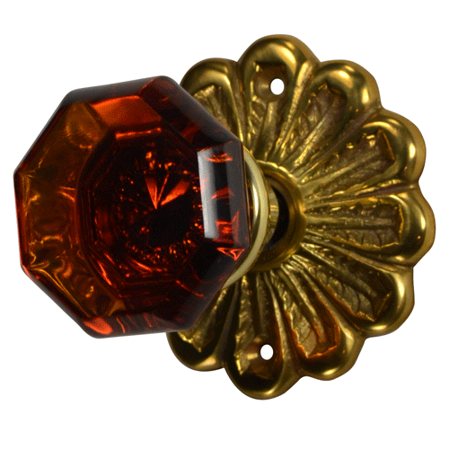 Maltesia Flower Rosette Door Set with Octagon Amber Glass Door Knobs (Several Finishes Available) COPPER MOUNTAIN HARDWARE