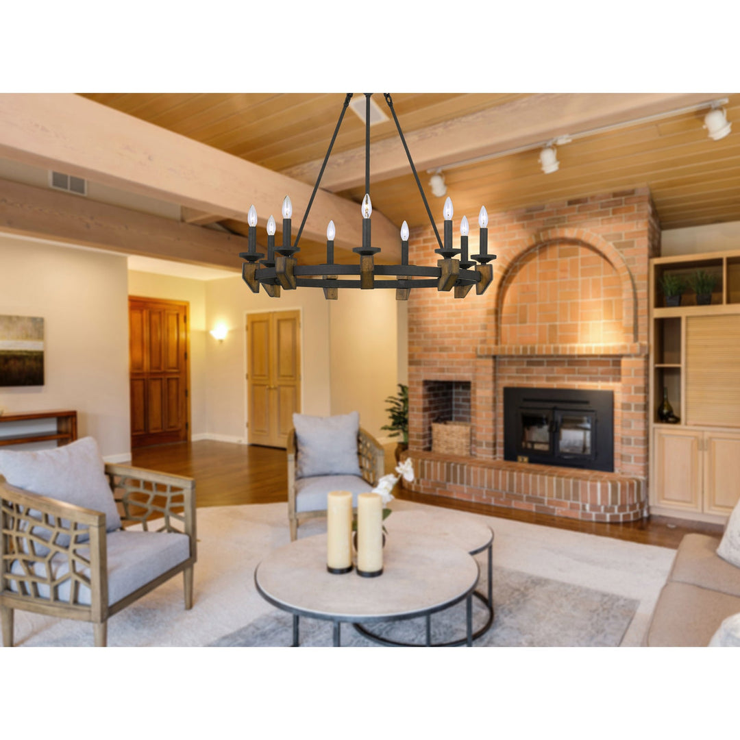 60W X 9 CRUZ METAL/WOOD CHANDELIER Cal Lighting