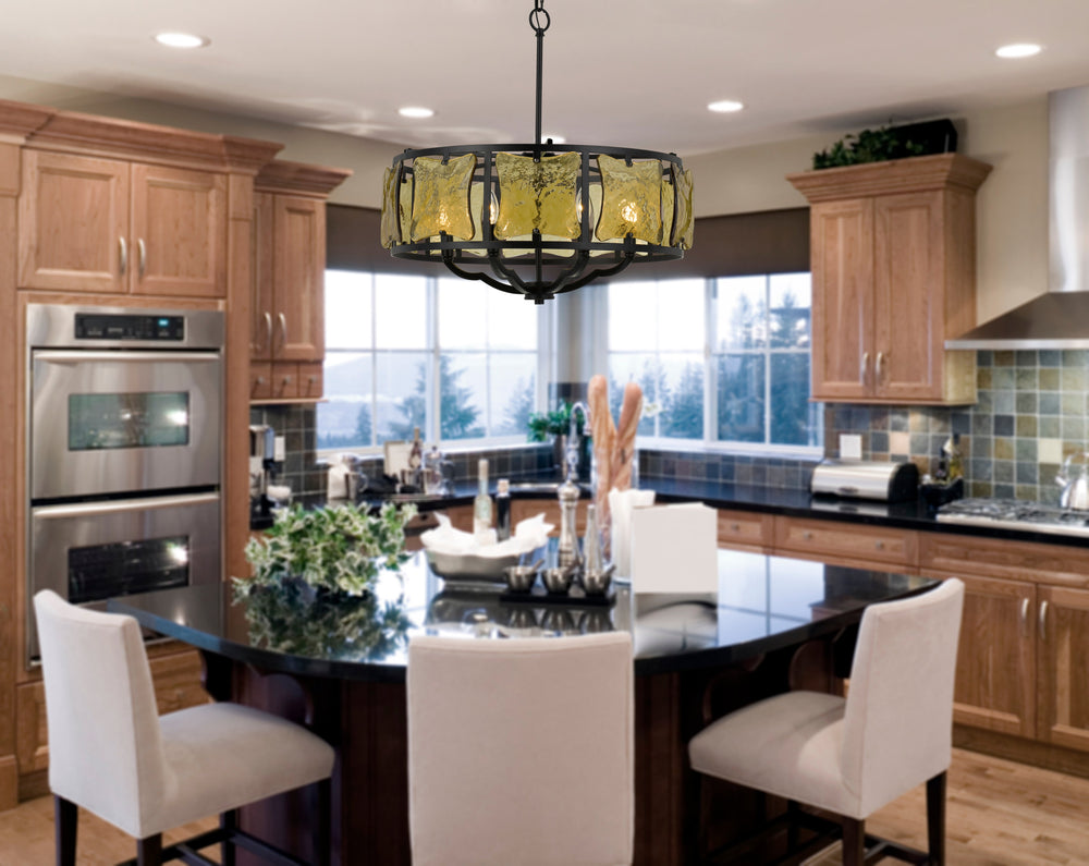 60W X 6 REVENNA FORGED IRON CHANDELIER WITH HAND CRAFTED GLASS Cal Lighting