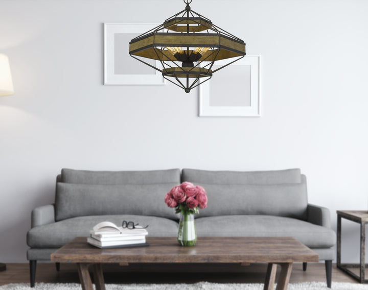 ALICANTE 60W X 6 PINE WOOD/METAL CHANDELIER  (EDISON BULBS NOT INCLUDED) Cal Lighting