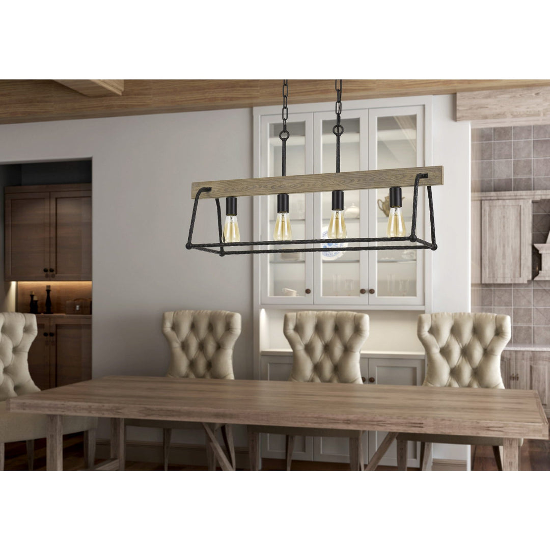 LOCKPORT HANG FORGED METAL/WOOD ISLAND CHANDELIER (EDISON BULBS NOT INCLUDED) Cal Lighting