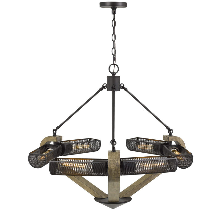 60W X 6 BADEN METAL/WOOD CHANDELIER WITH MESH SHADES (EDISON BULBS ARE NOT INCLUDED) Cal Lighting