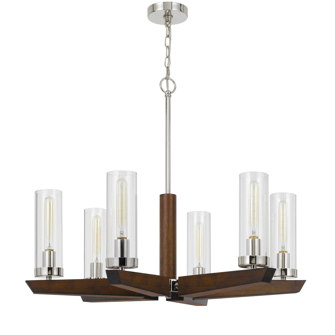 60W X 6 ERCOLANO PINE WOOD/METAL CHANDELIER WITH CLEAR GLASS SHADE (EDISON BULBS NOT INCLUDED) Cal Lighting
