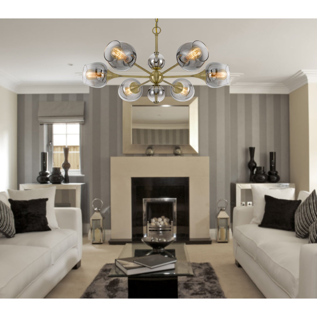 60W X 6 PENDLETON METAL CHANDELIER WITH ELECTORAL PLATED SMOKED GLASS SHADES Cal Lighting