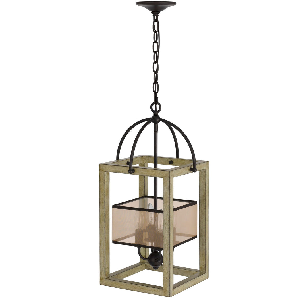 PALENCIA RUBBER WOOD CHANDELIER WITH ORGANZA SHADE Cal Lighting