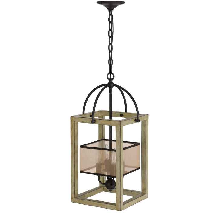 PALENCIA RUBBER WOOD CHANDELIER WITH ORGANZA SHADE Cal Lighting