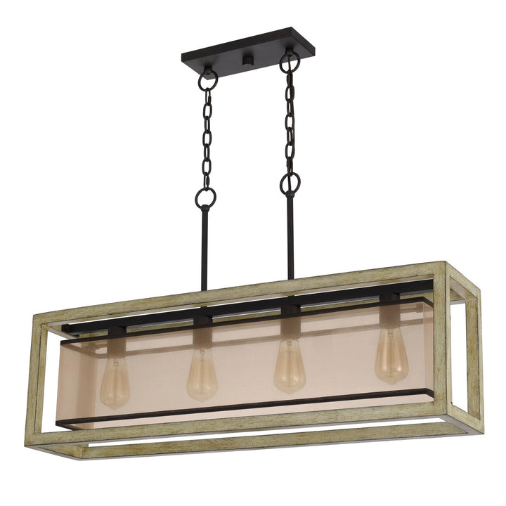 PALENCIA RUBBER WOOD ISLAND CHANDELIER WITH ORGANZA SHADE Cal Lighting