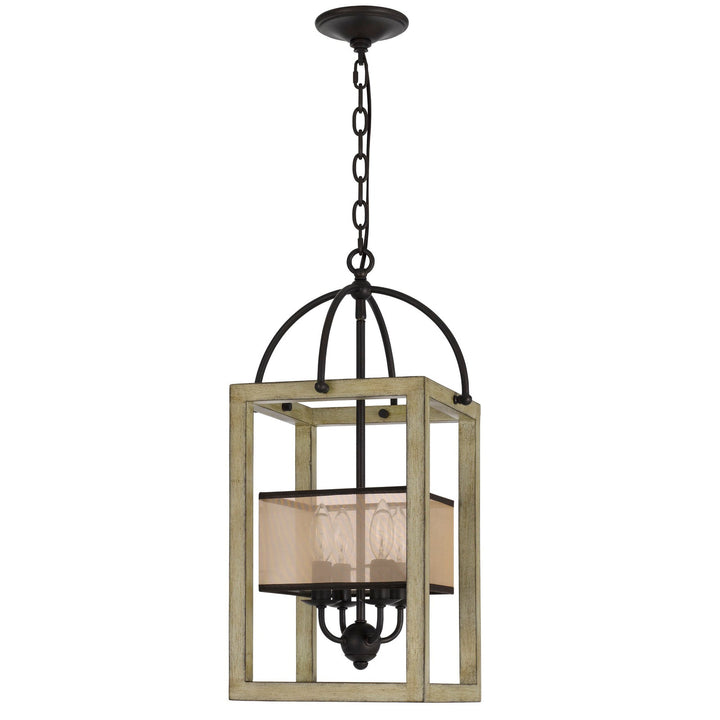 PALENCIA RUBBER WOOD CHANDELIER WITH ORGANZA SHADE Cal Lighting