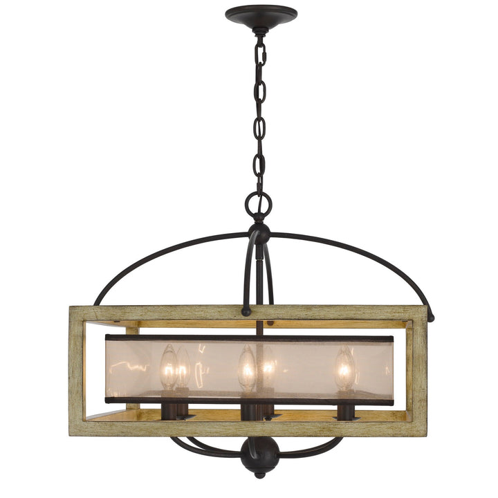 PALENCIA RUBBER WOOD SQUARE CHANDELIER WITH ORGANZA SHADE Cal Lighting