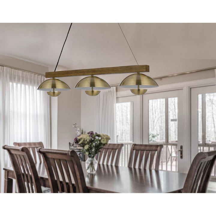 LAKELAND 15W X 3 INTERGRATED DIMMABLE LED METAL / BIRCH WOOD ISLAND CHANDELIER WITH HALF DOMED METAL SHADE Cal Lighting