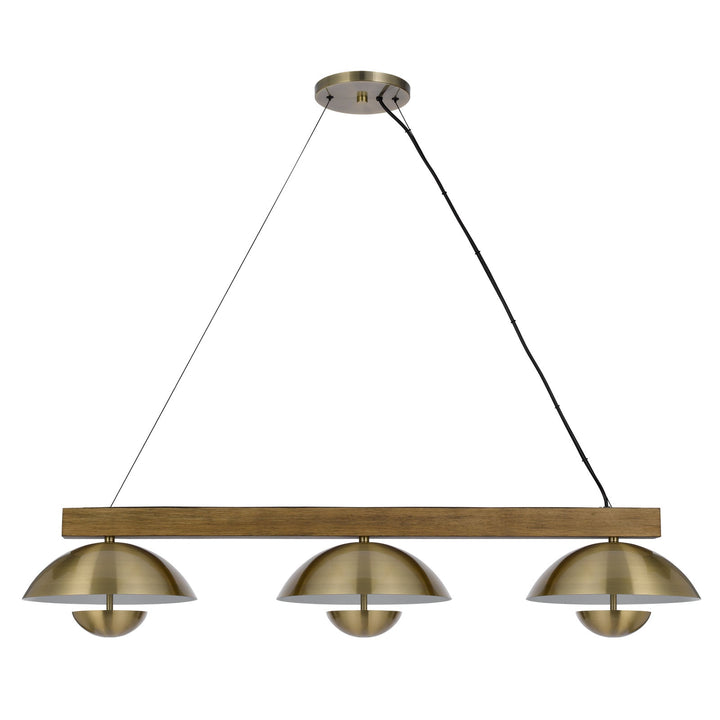 LAKELAND 15W X 3 INTERGRATED DIMMABLE LED METAL / BIRCH WOOD ISLAND CHANDELIER WITH HALF DOMED METAL SHADE Cal Lighting