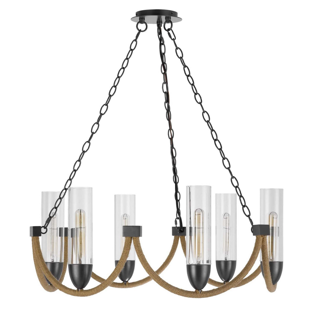 60W X 6 ARGYLE METAL CHANDELIER WITH MOSS RODS AND GLASS SHADES Cal Lighting