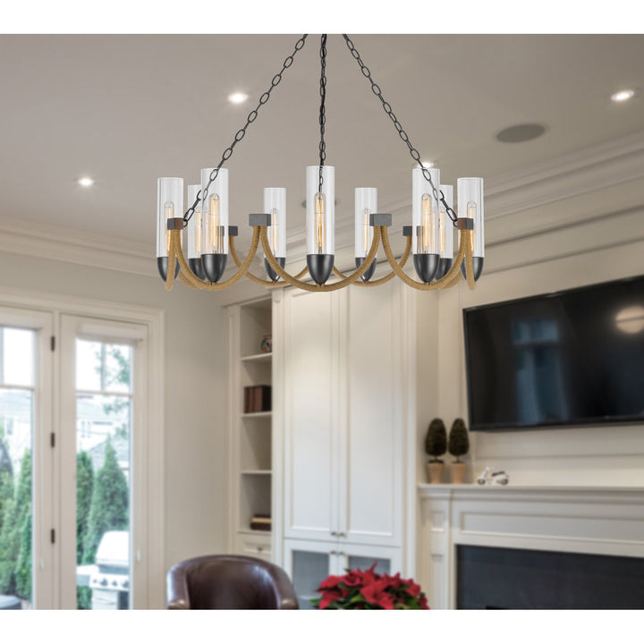 60W X 9 ARGYLE METAL CHANDELIER WITH MOSS RODS AND GLASS SHADES Cal Lighting