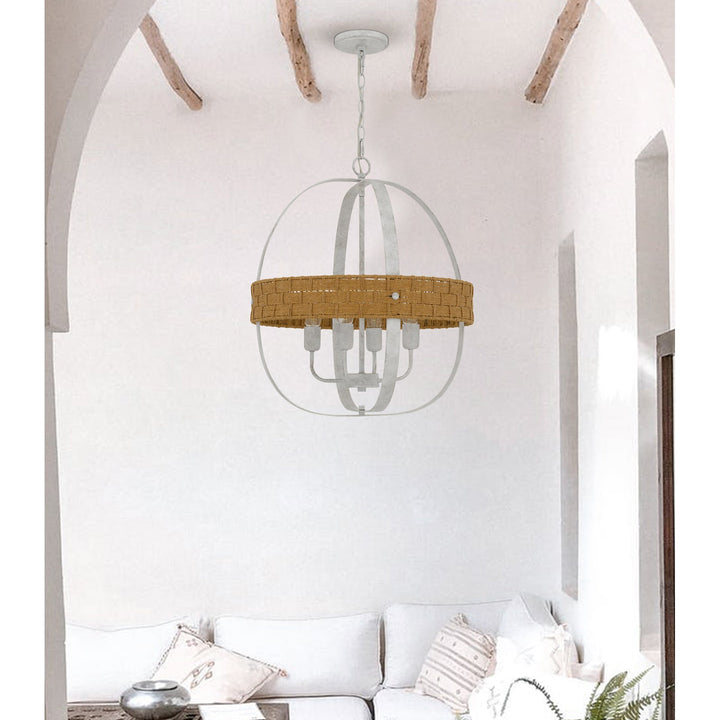 60W X 4 BARTON METAL CHANDELIER WITH RATTAN DESIGN Cal Lighting