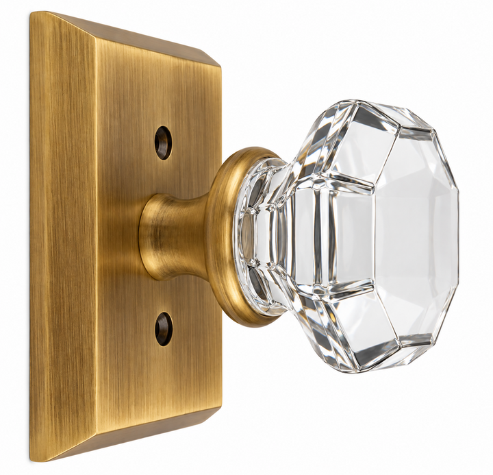 Magnifique® Rectangular Door Set with Crystal Octagon Knobs (Several Finishes Available)