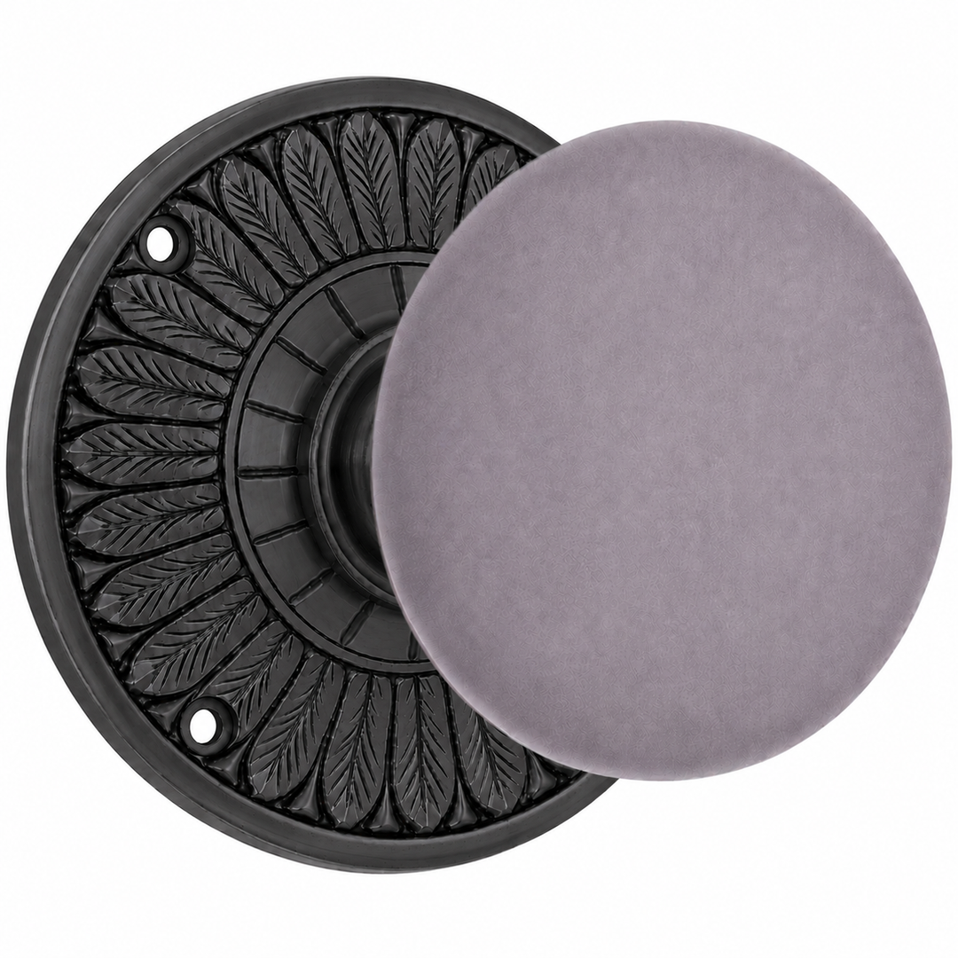 Grey Porcelain Door Knob with Brass Feathers Rosette