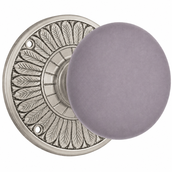 Grey Porcelain Door Knob with Brass Feathers Rosette