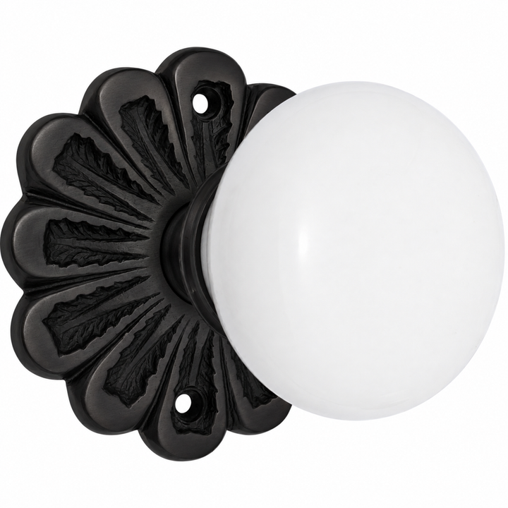 Maltesia Flower Rosette Door Set with White Porcelain Door Knobs (Several Finishes Available)