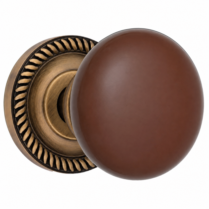 Brown Porcelain Door Knob with Georgian Roped Rosette (Several Finishes Available)