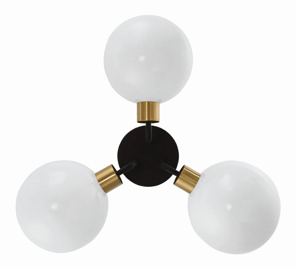 Gigi 3 Light Black + Aged Brass Semi Flush Mount Crystorama