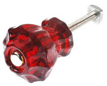 Astoria Large 1 1/2 Inch Ruby Red Decagon Teardrop Glass Knob COPPER MOUNTAIN HARDWARE