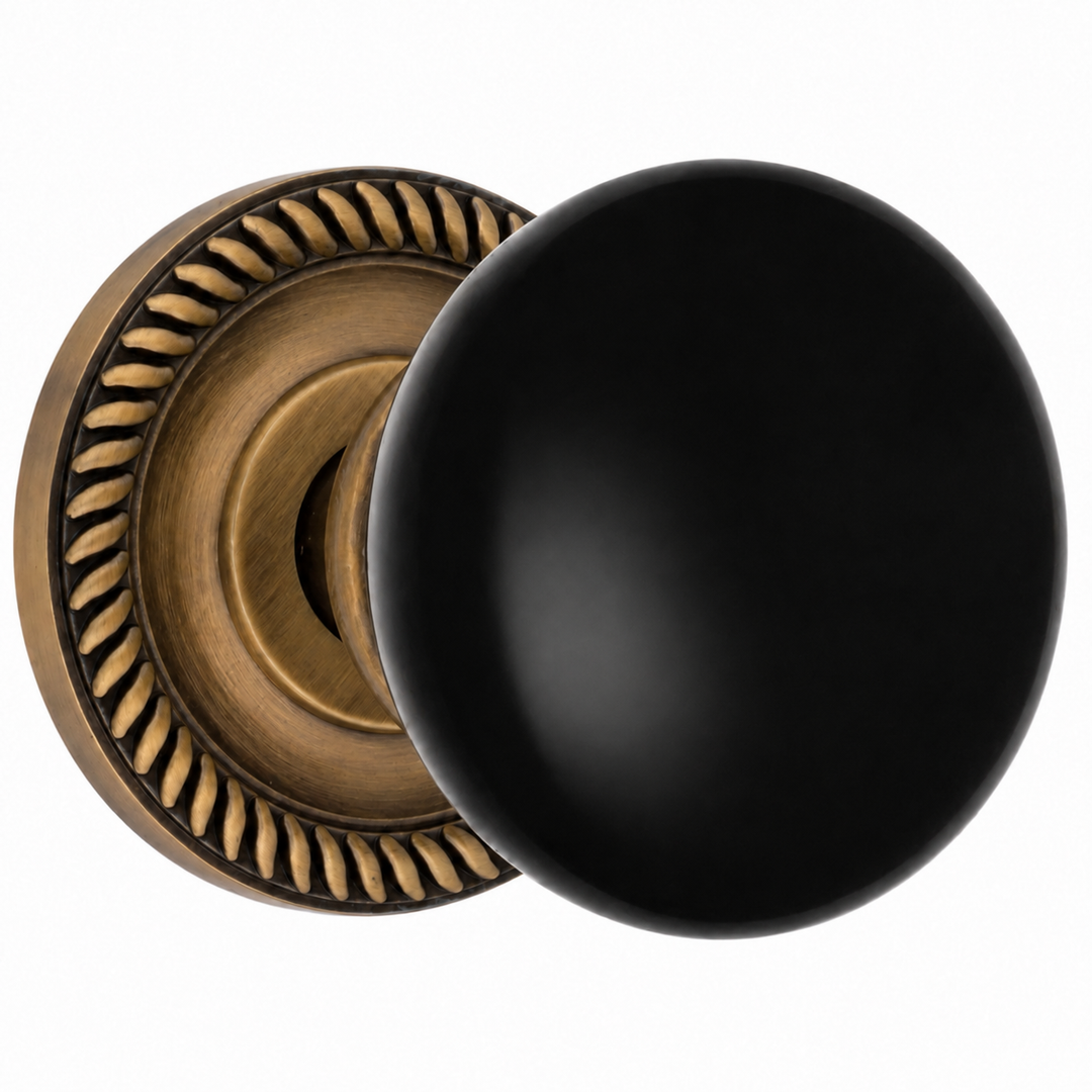 Georgian Roped Rosette Door Set with Black Porcelain Door Knobs (Several Finishes Available)