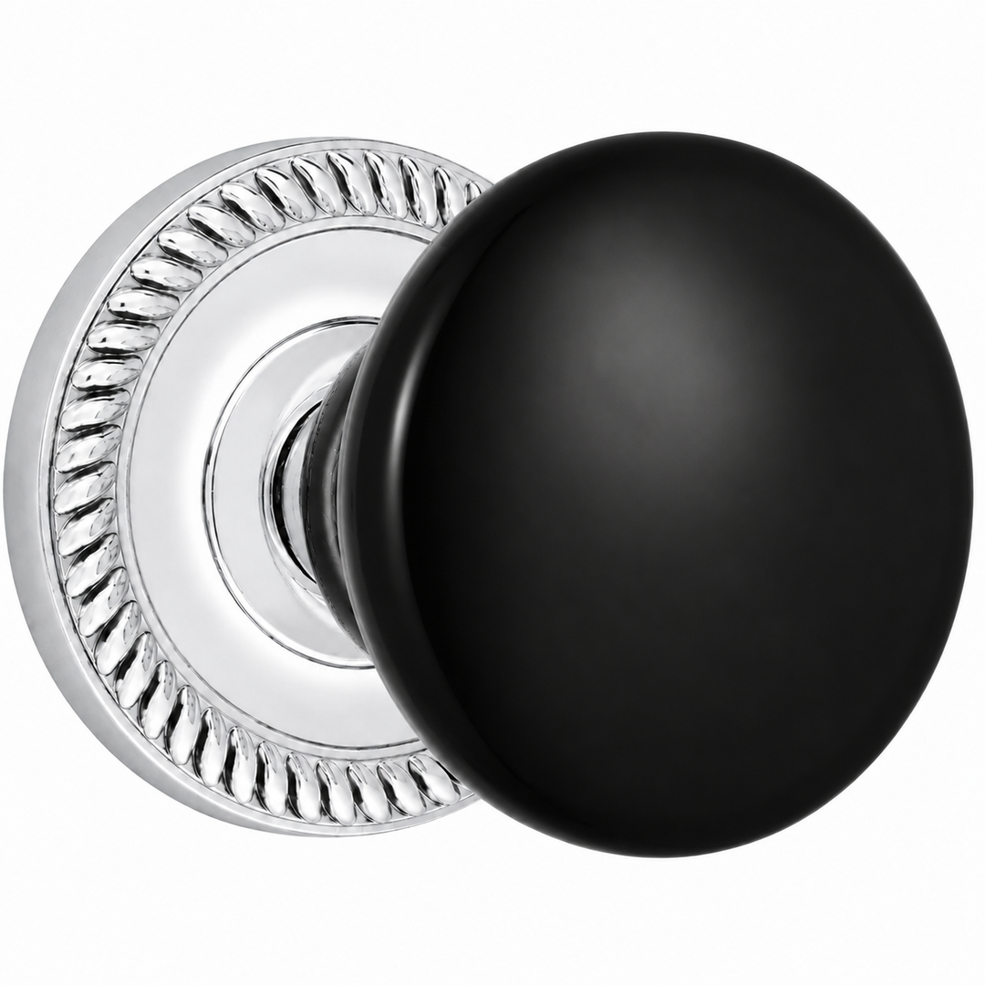 Georgian Roped Rosette Door Set with Black Porcelain Door Knobs (Several Finishes Available)