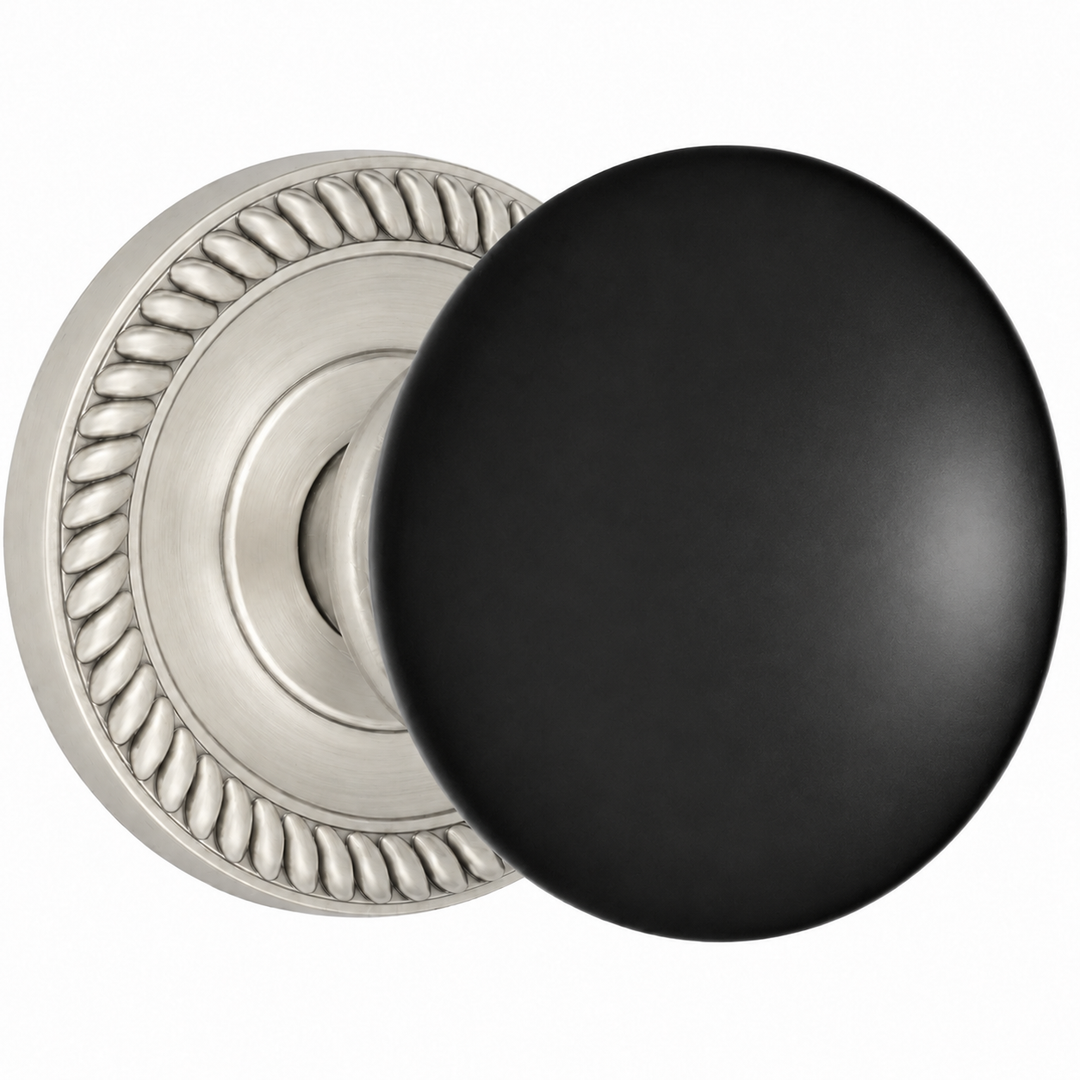 Georgian Roped Rosette Door Set with Black Porcelain Door Knobs (Several Finishes Available)