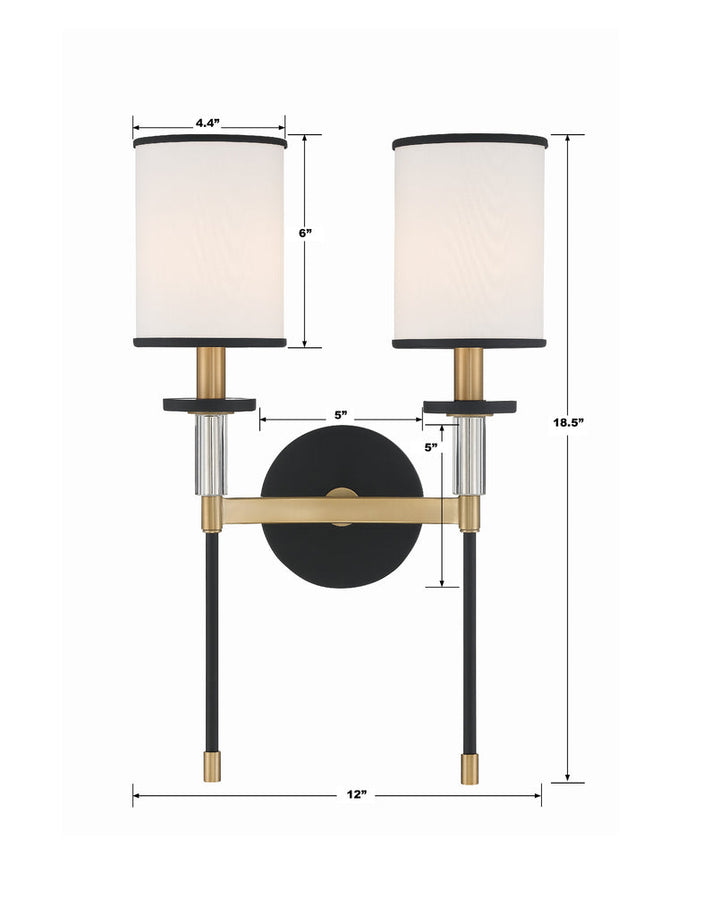 Crystorama Crystorama Hatfield 2 Light Black Forged + Vibrant Gold Sconce