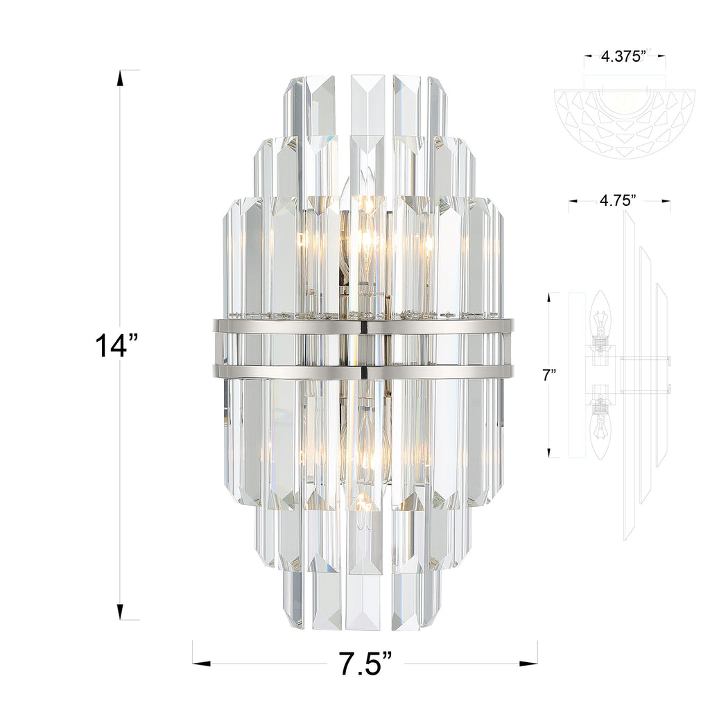 Crystorama Crystorama Hayes 2 Light Polished Nickel Sconce
