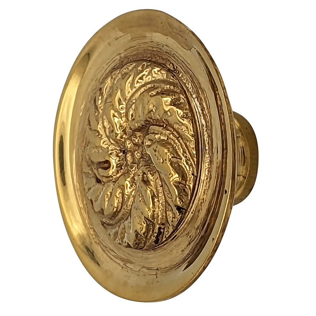 1 4/5 Inch Solid Brass Round Floral Print Leaf Cabinet & Furniture Knob COPPER MOUNTAIN HARDWARE