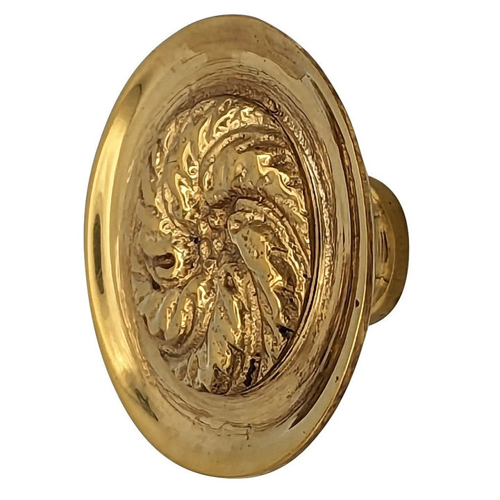 1 4/5 Inch Solid Brass Round Floral Print Leaf Cabinet & Furniture Knob COPPER MOUNTAIN HARDWARE