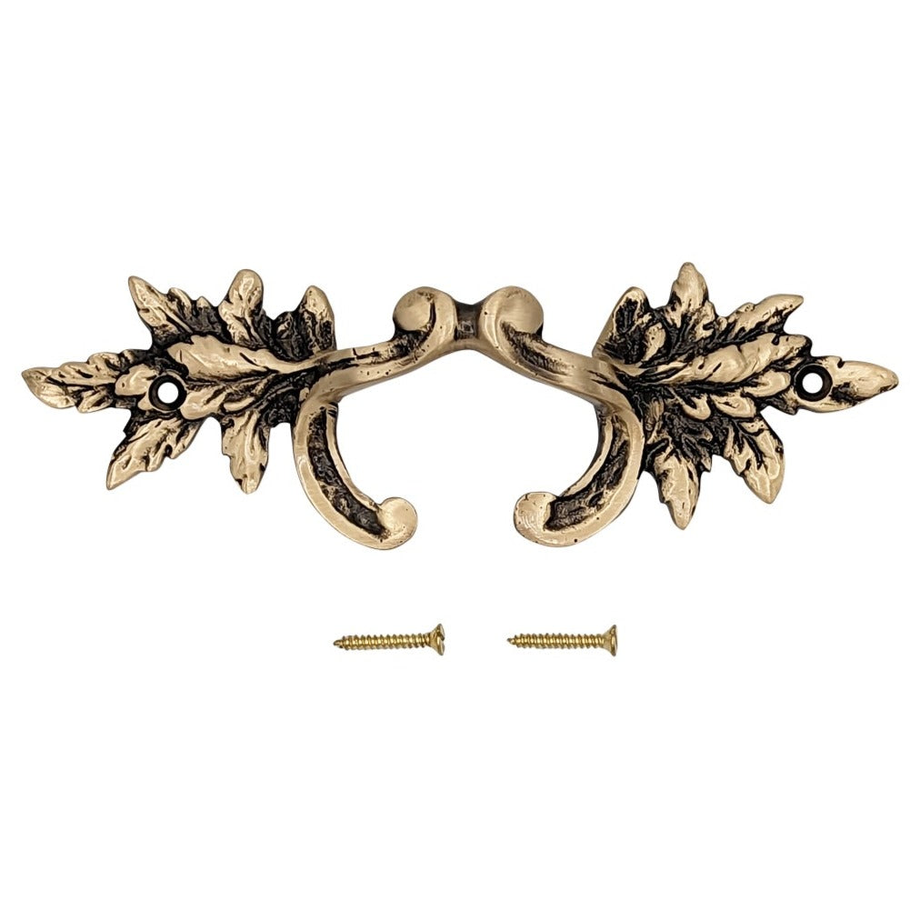 6 Inch (4 3/8 Inch C-C) Solid Brass Ornate French Leaves Pull COPPER MOUNTAIN HARDWARE