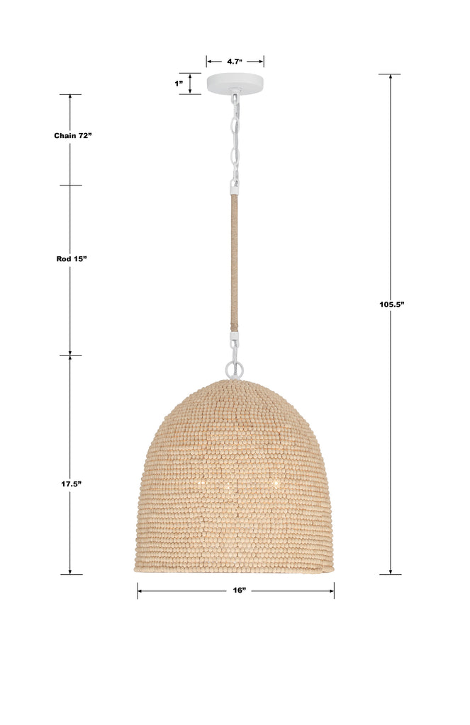 Crystorama Crystorama Jasper 3 Light Matte White + Natural Wood Pendant