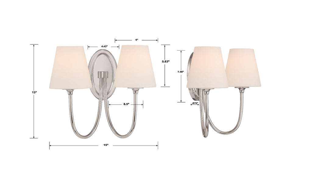 Crystorama Crystorama Juno 2 Light Polished Nickel Sconce
