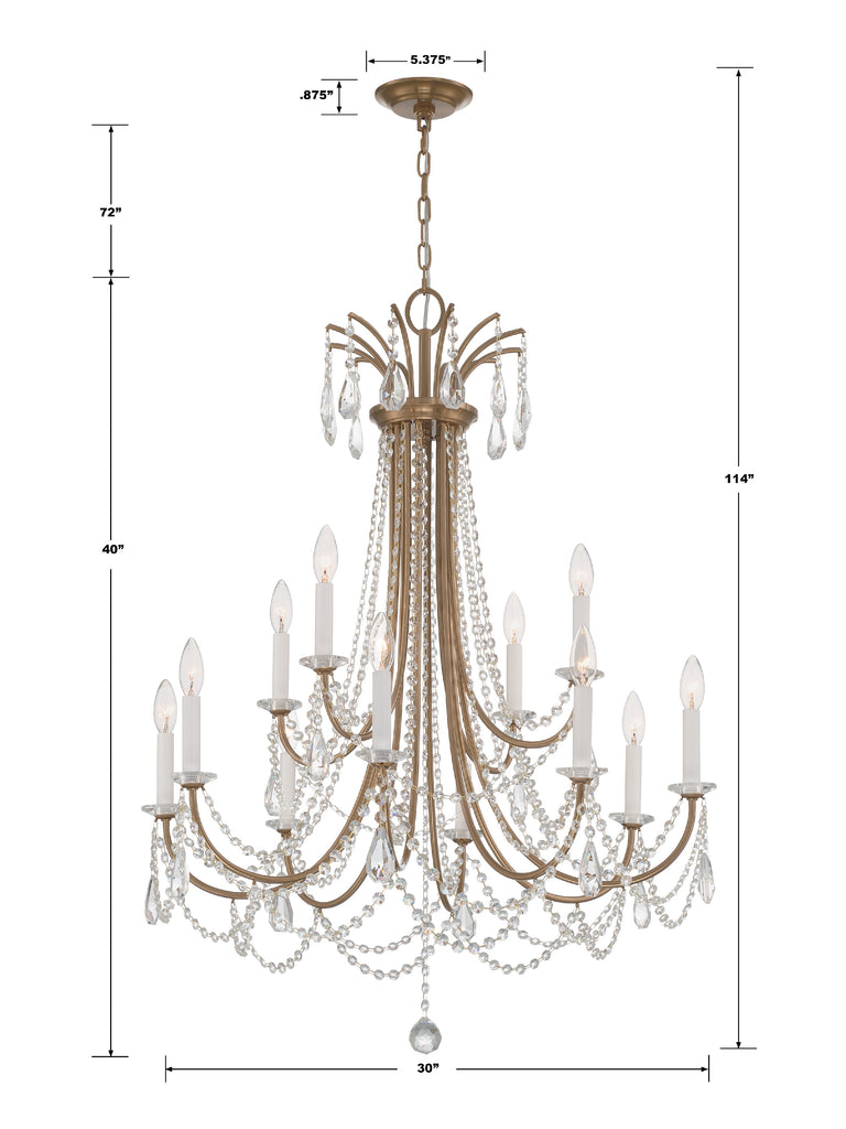 Crystorama Crystorama Karrington 12 Light Aged Brass Chandelier