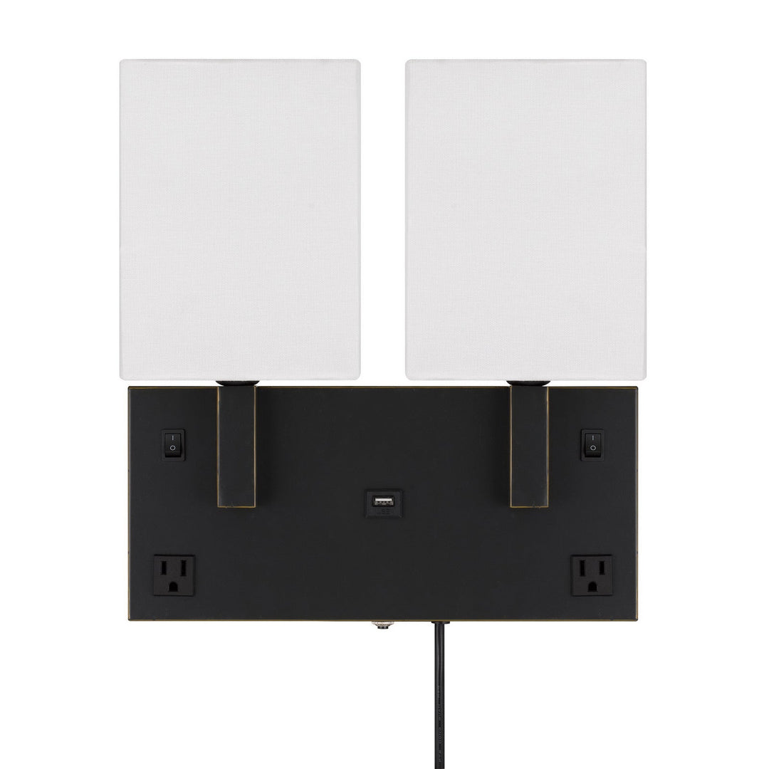40W X 2 OBERLIN WALL LAMP WITH 2 POWER OUTLETS AND 1 USB CHARGING PORT Cal Lighting