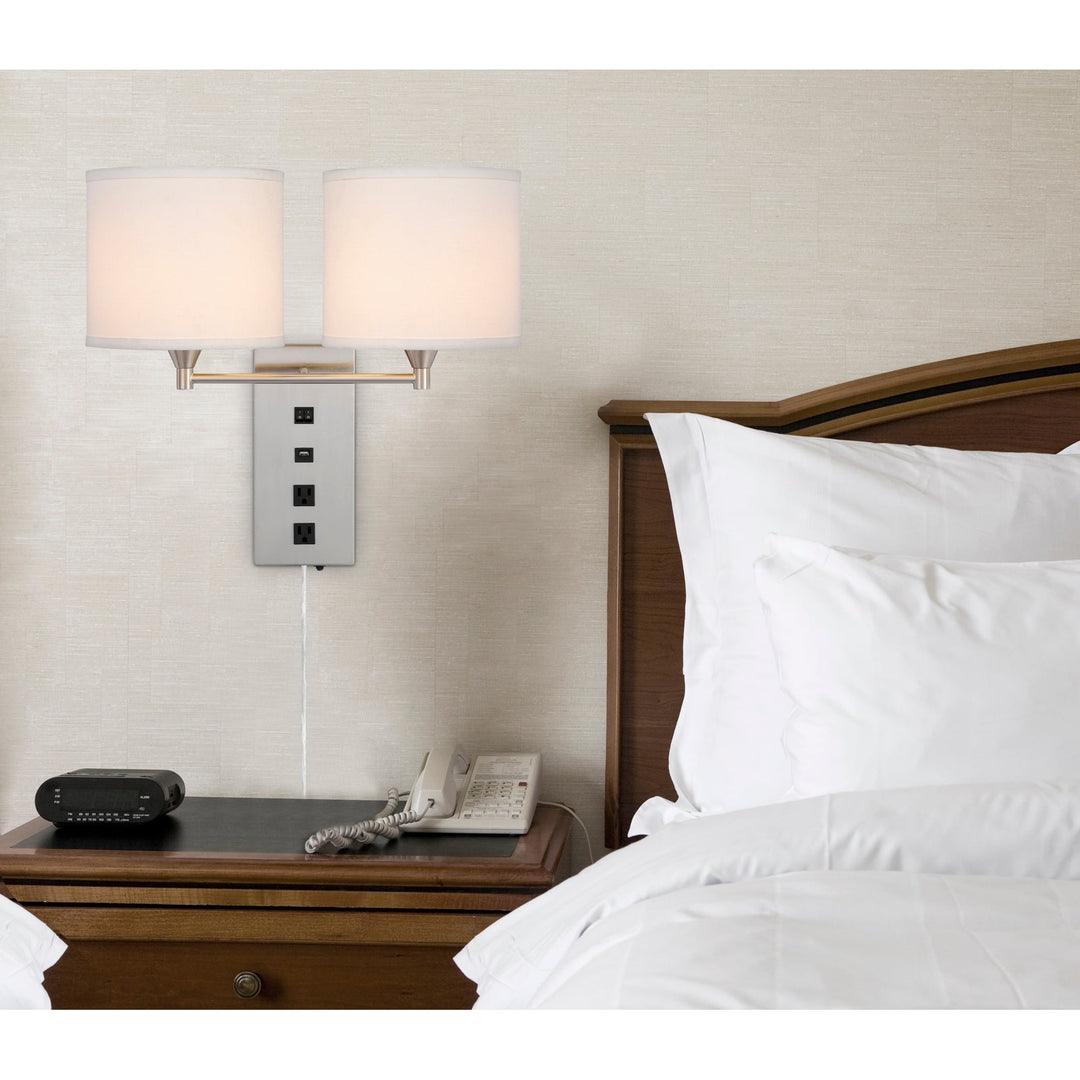 60W X 2 REEDSPORT WALL LAMP WITH 2 POWER OUTLETS AND 1 USB CHARGING PORT Cal Lighting