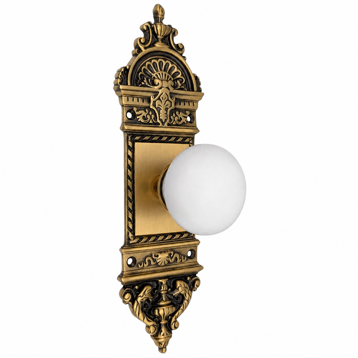 L'Enfant Small Backplate Door Set with White Porcelain Door Knobs (Several Finishes Available)