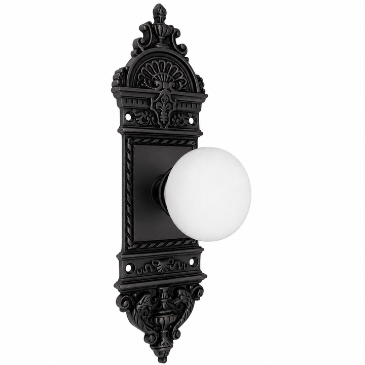 L'Enfant Small Backplate Door Set with White Porcelain Door Knobs (Several Finishes Available)