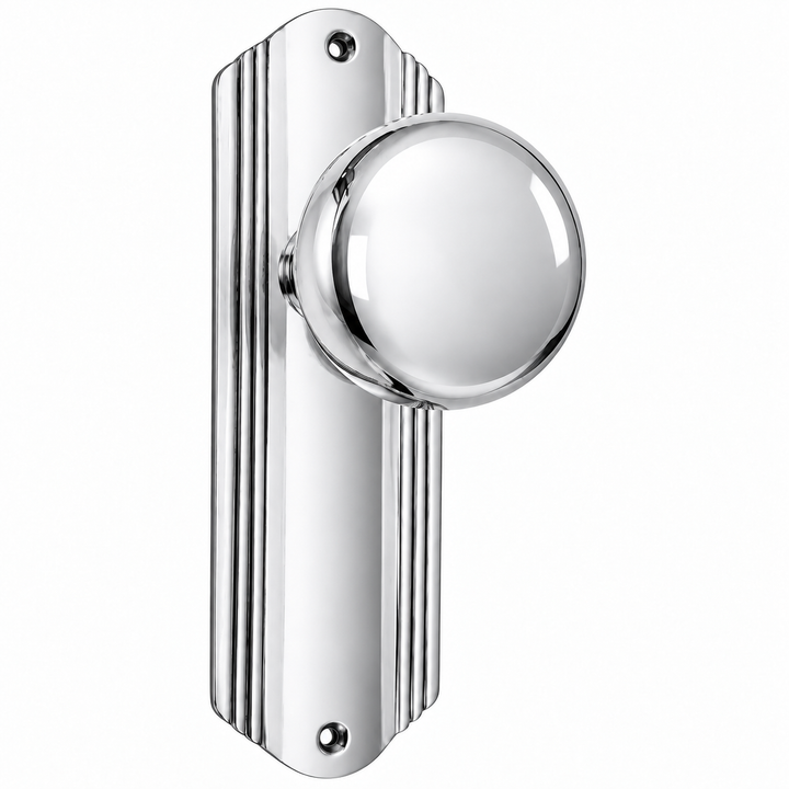 Art Deco Long Backplate Door Set with Brass Round Door Knobs (Several Finishes Available)