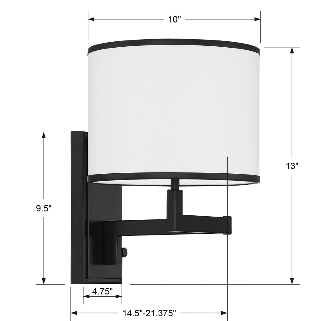 Crystorama Crystorama Madison 1 Light Matte Black Task Sconce