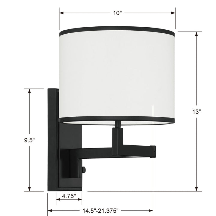 Crystorama Crystorama Madison 1 Light Matte Black Task Sconce