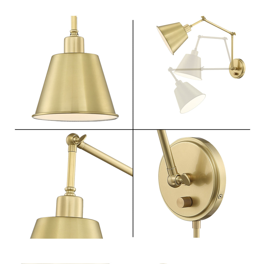 Crystorama Crystorama Mitchell 1 Light Aged Brass Task Sconce