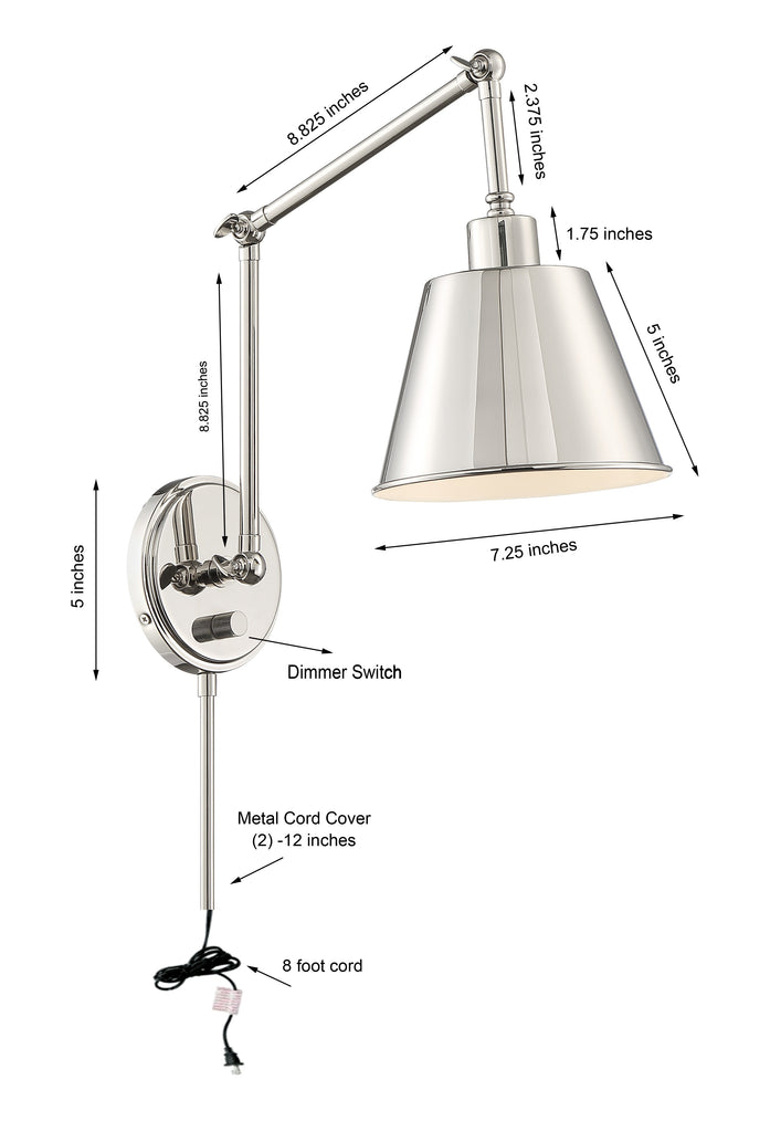 Crystorama Crystorama Mitchell 1 Light Polished Nickel Task Sconce