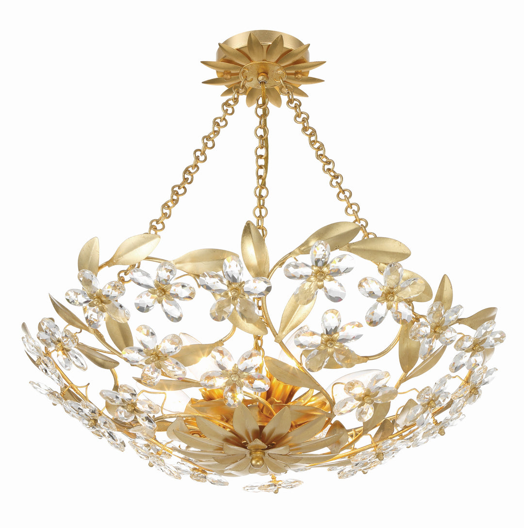 Marselle 6 Light Antique Gold Semi Flush Mount Crystorama